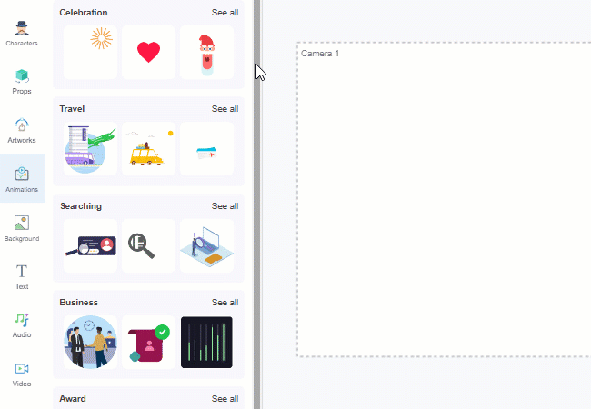 gif showing the steps to add the animated assets