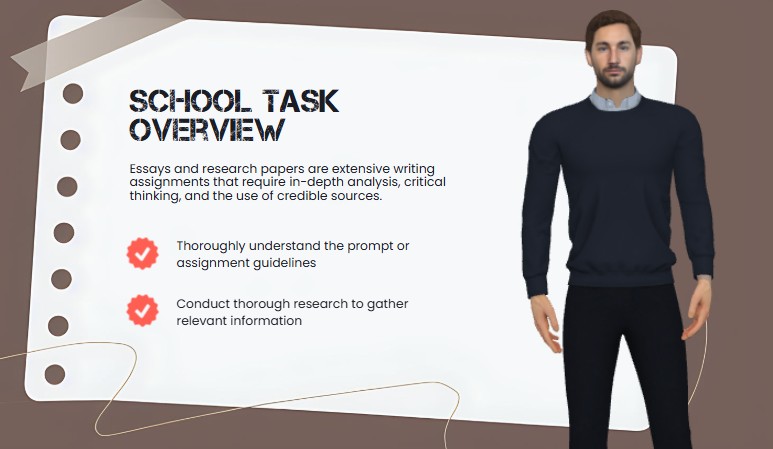 A screenshot from an animation template in demonstrating student the school tasks at school