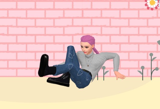 A screenshot from an animation template showing a woman got hurt after felling on the ground